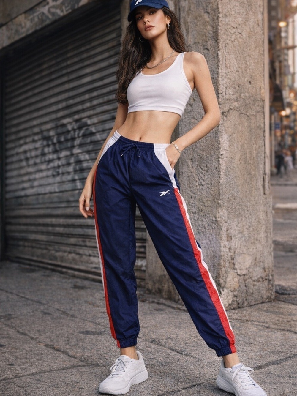 NWOT Reebok Colorblock Track Pants — Navy / Red / White — Size Medium
